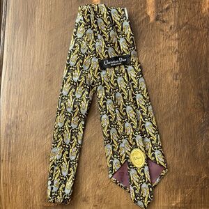 Dior Silk Navy and Gold Paisley Print Tie